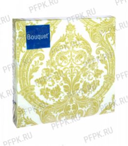 Салфетки бум. DESNA BOUQUET 33х33, 3-сл.,с рис. (20 листов) Royal (золото) на белом [12/12]
