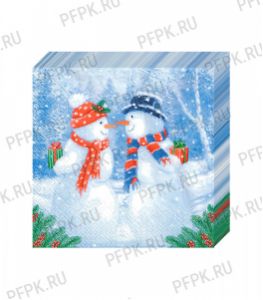 Салфетки НГ бум. DESNA BOUQUET 33х33, 3-сл.,с рис. (20 листов) Снеговики с подарками [12/12]