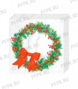 Салфетки НГ бум. DESNA BOUQUET 33х33, 3-сл.,с рис. (20 листов) Венок с бантиком [12/12]