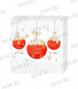 Салфетки НГ бум. DESNA BOUQUET 33х33, 3-сл.,с рис. (20 листов) Три красных шара [12/12]