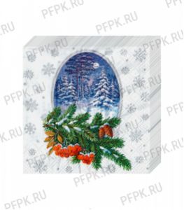 Салфетки НГ бум. DESNA BOUQUET de LUXE 24х24, 3-сл.,с рис. (25 листов) Зимний лес [15/15]