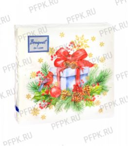 Салфетки НГ бум. DESNA BOUQUET de LUXE 24х24, 3-сл.,с рис. (25 листов) Подарок на Новый год [15/15]