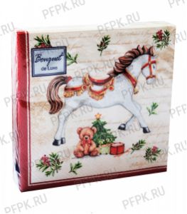 Салфетки НГ бум. DESNA BOUQUET de LUXE 24х24, 3-сл.,с рис. (25 листов) Новогодняя лошадка Кремовый фон [15/15]
