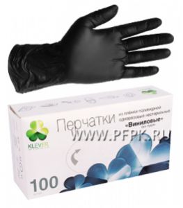 Перчатки виниловые черные КЛЕВЕР (уп. 100 шт.) L [1/10]