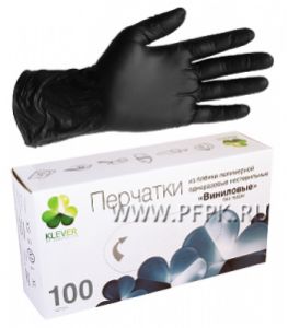 Перчатки виниловые черные КЛЕВЕР (уп. 100 шт.) M [1/10]