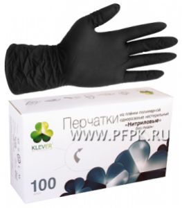 Перчатки нитриловые черные КЛЕВЕР (уп. 100 шт.) M [1/10]