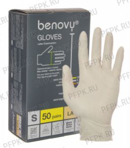 Перчатки латексные ЧЗ смотровые медицинские неопудренные (уп. 100 шт.) S (Benovy) [1/10]