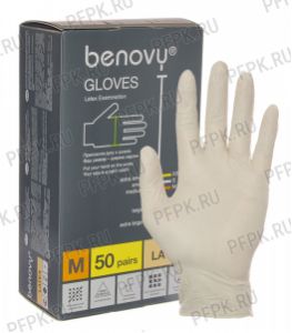 Перчатки латексные ЧЗ смотровые медицинские неопудренные (уп. 100 шт.) M (Benovy) [1/10]