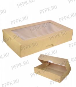 Коробка бум. V1000мл 200х120мм h40мм крафт (с окном) OneBox 1000/b [25/250]