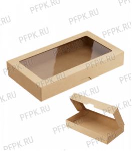 Коробка бум. V1450мл 260х150мм h40мм крафт (с окном) OneBox 1450/b [25/150]