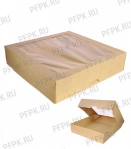 Коробка бум. V1500мл 200х200мм h50мм крафт (с окном) OneBox 1500/b [25/150]