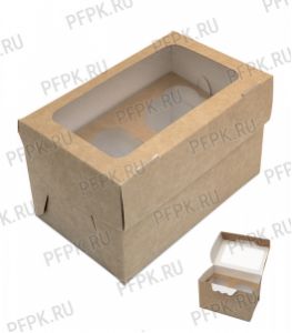 Коробка бум. для маффинов 160х100мм h100мм крафт (для 2-х штук) ECO MUF 2 DoECO [25/200]