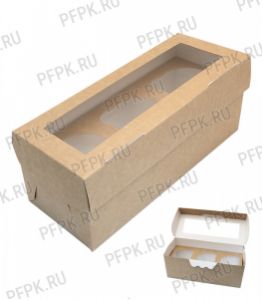 Коробка бум. для маффинов 250х100мм h100мм крафт (для 3-х штук) ECO MUF 3 DoECO [25/150]