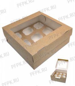 Коробка бум. для маффинов 250х250мм h100мм крафт (для 9-ти штук) ECO MUF 9 DoECO [25/100]