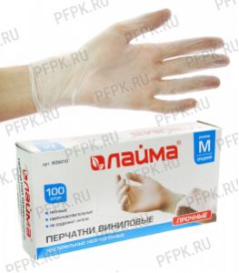 Перчатки виниловые Лайма (уп. 100 шт.) M (605-010) [1/10]