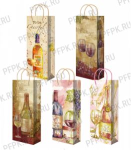 Сумочка бумажная под бутылку 123х362х100 МЕГА (BP) BP-4016/4017/4018/4019/4020 [10/200]