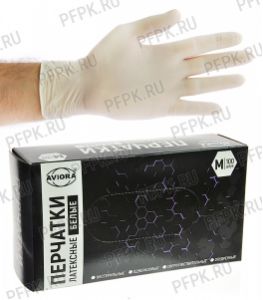 Перчатки латексные смотровые AVIORA (уп. 100 шт.) M (402-670) [1/10]