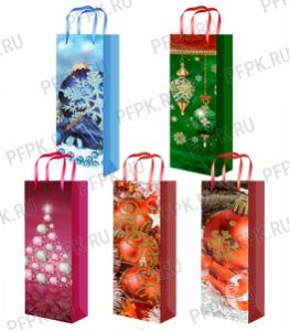 НГ сумочка бумажная под бутылку 12х36х100 МЕГА (BР) BP-470/471/472/473/474 (Елочки. снежинки) [10/200]