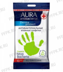 Салфетки влажн. AURA DERMA PROTECT (уп. 15 шт.) Ромашка [1/24]
