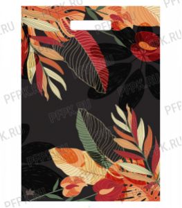 ГРЕЙ ГЛОСС, вырубная ручка 31,5х43 (50мкм) ПВД, ТИКО Листья [50/500]