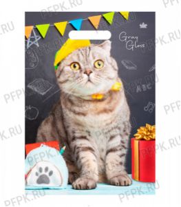 ГРЕЙ ГЛОСС, вырубная ручка 31,5х43 (50мкм) ПВД, ТИКО Кот [50/500]