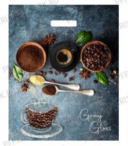 ГРЕЙ ГЛОСС, вырубная ручка 39х48 (50мкм) ПВД, ТИКО Кофе [50/500]