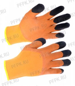 Перчатки зимние акриловые 3/4 облив (пальчик) Оранжевые коричнево-черный облив [10/480]
