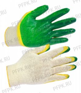Перчатки х/б с 2-м латексным покрытием (без индивид.упак.) Зелёно-желтые 13-кл. [10/300]