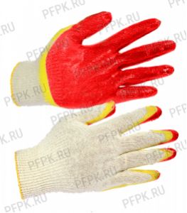 Перчатки х/б с 2-м латексным покрытием (без индивид.упак.) Красно-желтые 13-кл. [10/300]