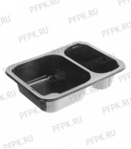 Емкость под запайку 187х137х45 (2-секционная, разделение 70/30) РР, Черная [1/510]