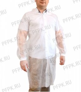 Халат медицинский одноразовый на кнопках, рукав на манжетах.110 см Белый XXL [10/100]