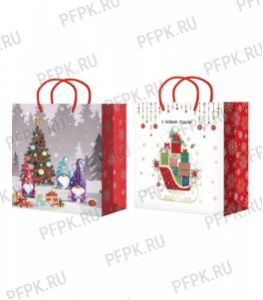 НГ сумочка бумажная 250х250х100 МЕГА(Q) Q25-020/021 (Подарки, елочки) [10/200]