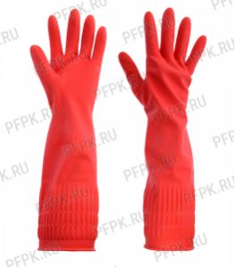 Перчатки резиновые хозяйственные с хлопковым напылением с удлиненной манжетой L (402-940) [12/60]