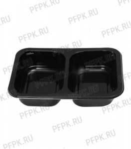 Емкость под запайку 187х137х37 (2-секционная, разделение 50/50) РР, Черная [510/510]