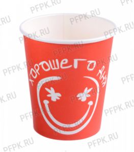 Стакан 250 мл бумажный с рисунком Хорошего дня, красный [1000/1000]