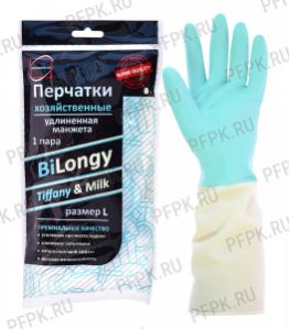 Перчатки латексные хозяйственные с хлопковым напылением с удлиненной манжетой L (Bilongy/Tiffany & Milk/КонтинентПак) [12/120]