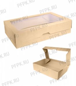 Коробка бум. V1900мл 230х140мм h60мм крафт (с окном) OneBox 1900/b [25/150]