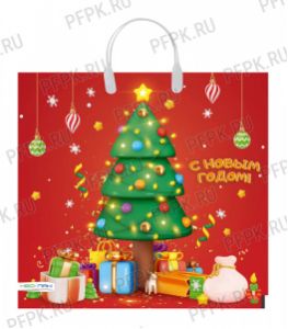 НГ Пакет с пласт. ручкой 37х35 (90 мкм) Елочка [5/100]