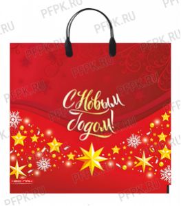 НГ Пакет с пласт. ручкой 37х35 (90 мкм) Золотые звезды [5/100]