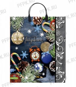 НГ Пакет с пласт. ручкой 38х44 (90 мкм) Новогодняя композиция [5/100]