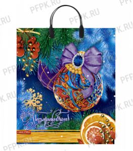 НГ Пакет с пласт. ручкой 38х44 (90 мкм) Шар с бантом [5/100]