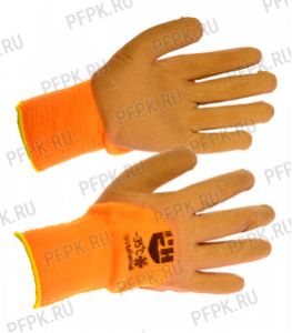 Перчатки зимние акриловые 3/4 ПЕНА Оранжевые с коричневым покрытием [12/480]