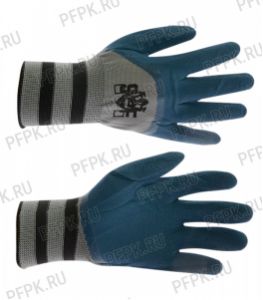 Перчатки нейлоновые с вспененным латексом 3/4 Серые с синим обливом [12/480]
