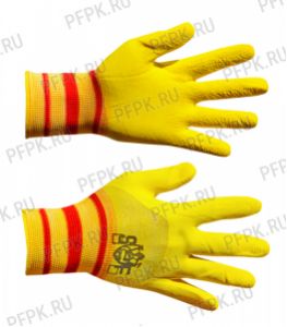 Перчатки нейлоновые с вспененным латексом 3/4 Желтые с желтым обливом [12/720]