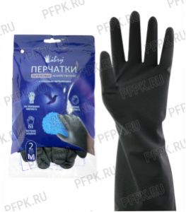 Перчатки латексные с хлопковым напылением черные M (KHLBL002HB Libry) [12/240]