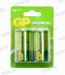 Батарейки GP Greencell R20 (D) солевые (блистер 2 шт) [2/200]