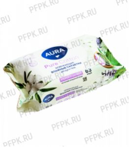 Салфетки влажн. AURA PURE COTTON (уп. 63 шт.) Для всей семьи освежающие [1/12]