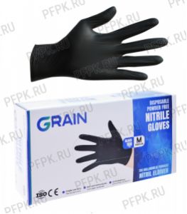 Перчатки нитриловые черные GRAIN (уп. 100шт./50пар) M [1/20]