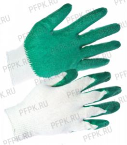 Перчатки х/б с 1-м латексным покрытием Зелёные 13-кл. (ОП110200) [10/300]